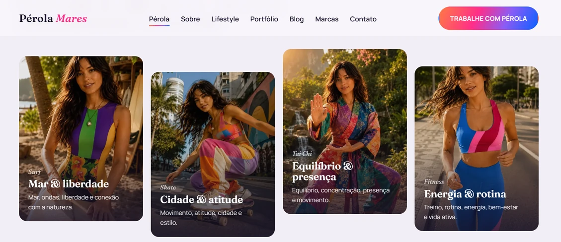 Case Pérola Mares — site institucional para influencer digital